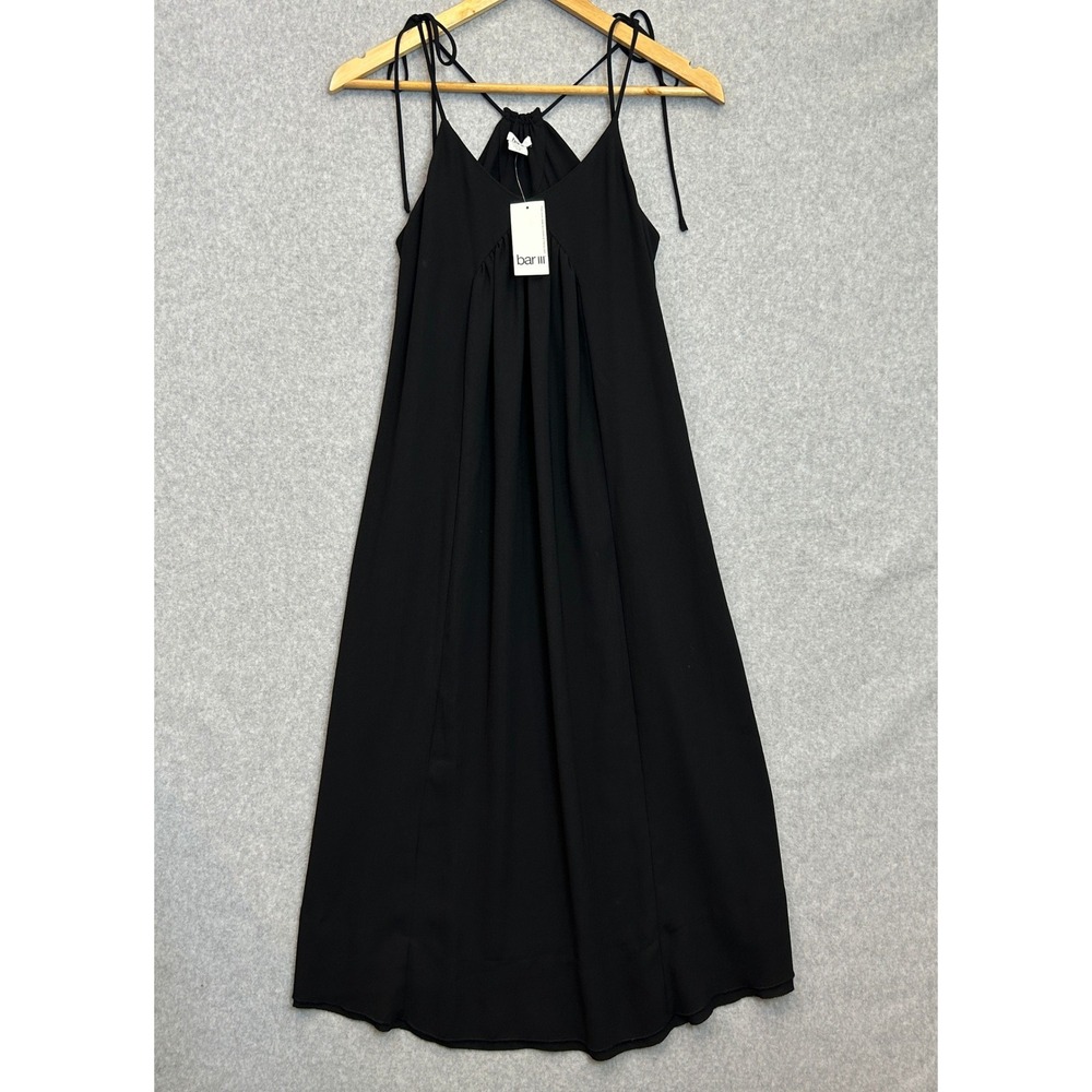 Bar III Size XS Bora Bora Midi Tank Dress Black Pleated Racerback Minimalist NWT